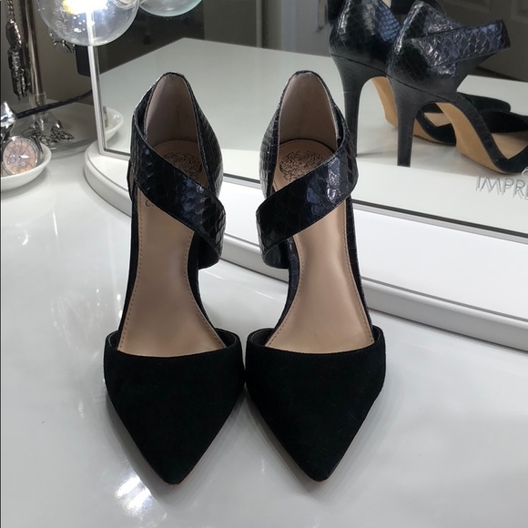 Vince Camuto Shoes - Vince Camuto Black Suede and Croc Leather Pumps